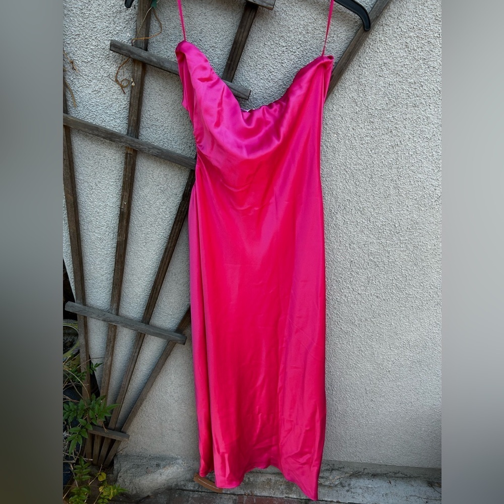 NWT Reformation Navaeh Satin Side Cutout Strapless Midi Bias Dress in Flambe - Picture 14 of 15
